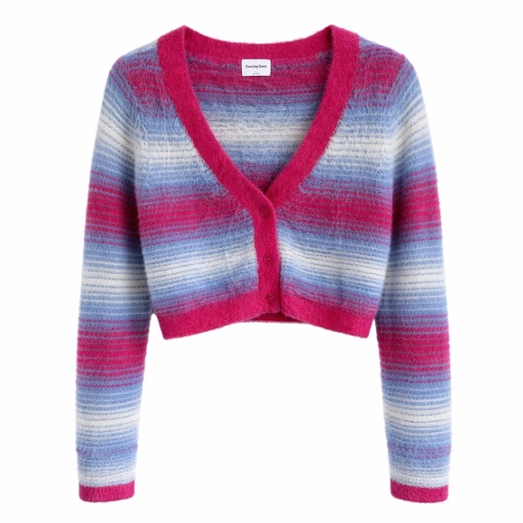 Sunday Best Sweaters - Aritzia Sunday Best Fuzzy Cropped Cardigan Striped Mohair Look Size L